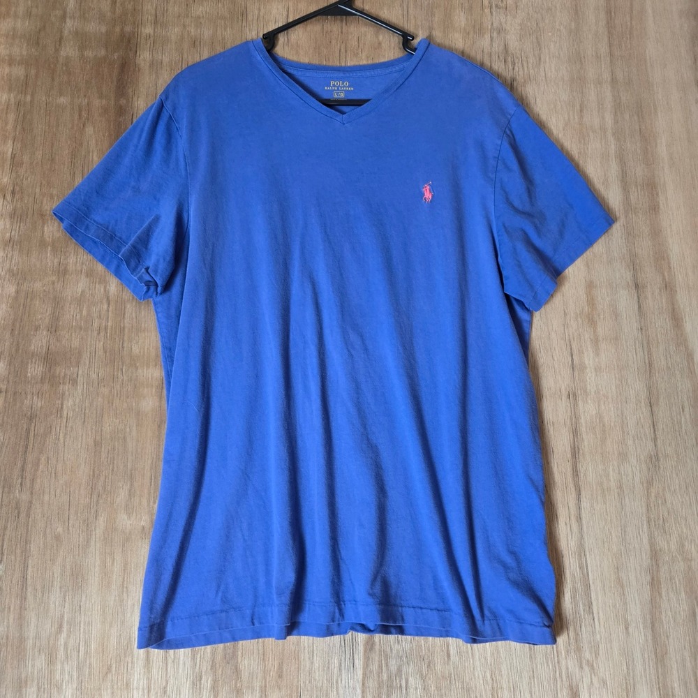 Polo Ralph Lauren V Neck T Shirt Mens Large L Purple Pony Logo Graphic Tee